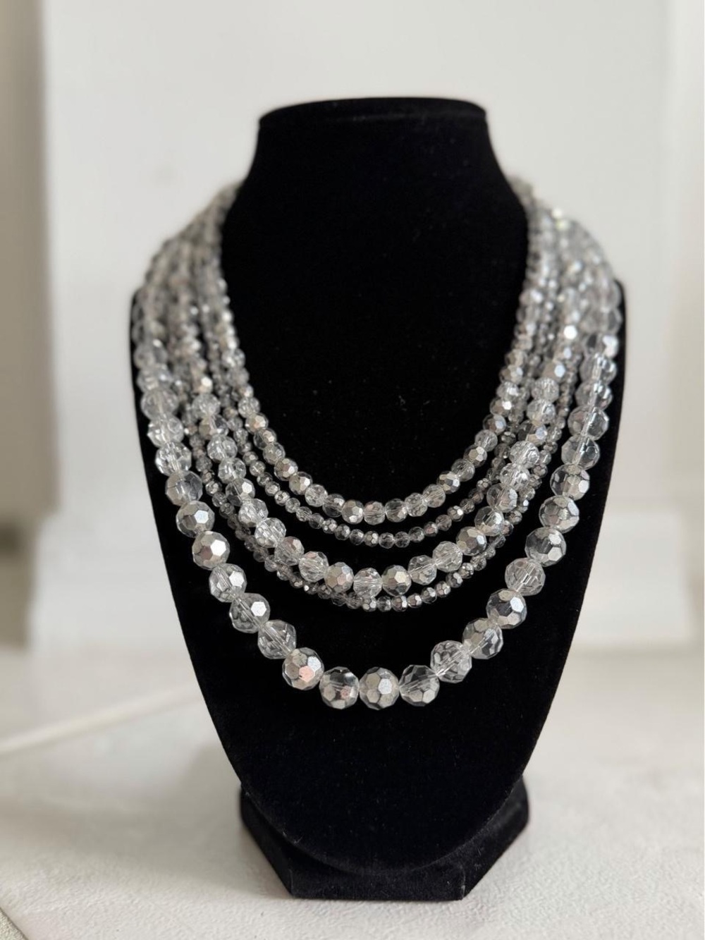 Vintage Multi-Strand Clear Crystal Bead Necklace